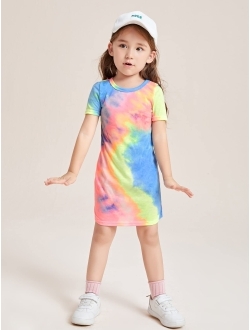 Girl's Summer Casual T Shirt Dress Tie Dye Short Sleeve Mini Dress