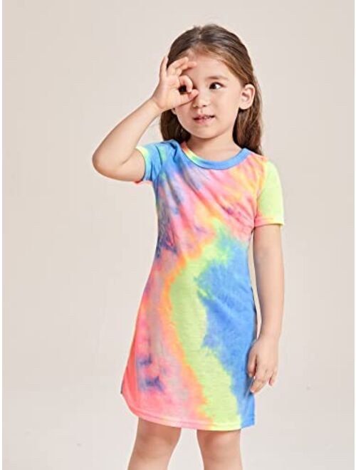 MakeMeChic Girl's Summer Casual T Shirt Dress Tie Dye Short Sleeve Mini Dress