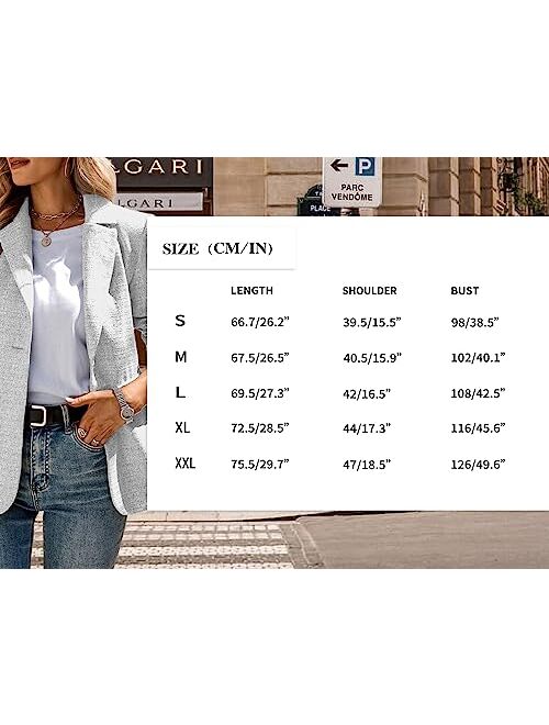 Mina self Womens Tweed Blazer Casual Long Sleeve Open Front Blazers Business Lapel Suit Jackets with Pockets
