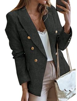 Happy Sailed Womens Double Breasted Tweed Blazers Casual Long Sleeve Open Front Blazer Jackets Work Suits