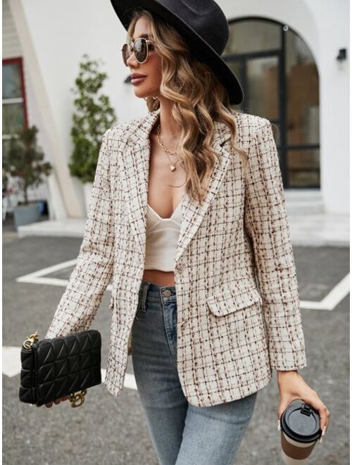 SHEIN Frenchy Plaid Pattern Lapel Neck Overcoat