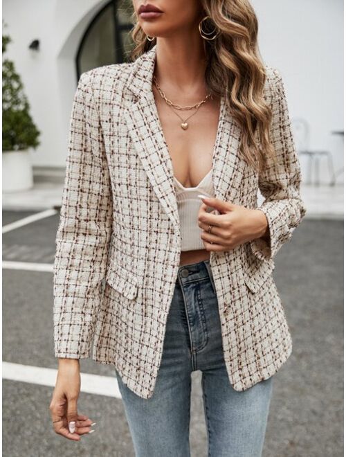 SHEIN Frenchy Plaid Pattern Lapel Neck Overcoat