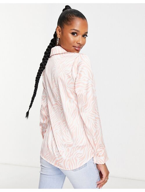 I Saw It First Petite oversized shirt in pink zebra print