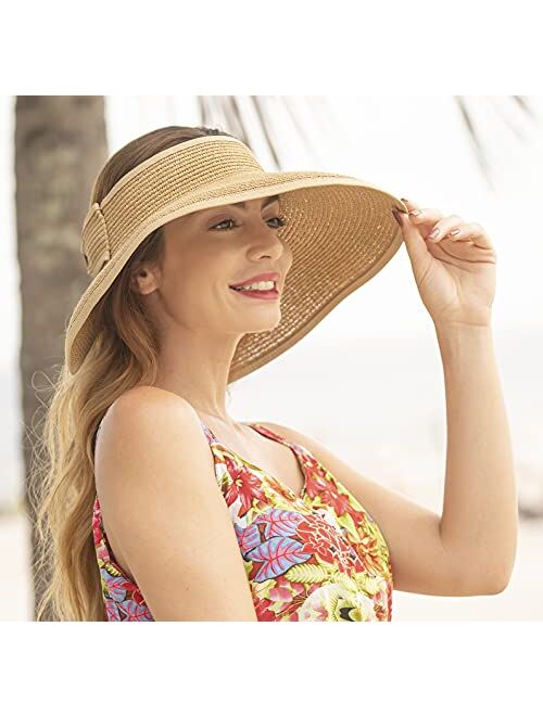 Livingston Sun Visors for Women Wide Brim Straw Hat Women Beach Visor Hats for Women Uv Protection Foldable Sun Hat Women Beach Hat