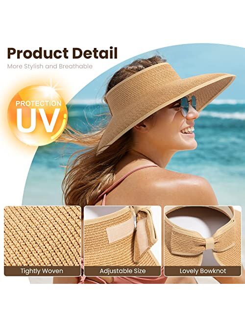 Livingston Sun Visors for Women Wide Brim Straw Hat Women Beach Visor Hats for Women Uv Protection Foldable Sun Hat Women Beach Hat