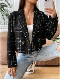 Plaid Double Breasted Tweed Blazer