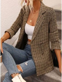 Frenchy Plaid Double Breasted Blazer