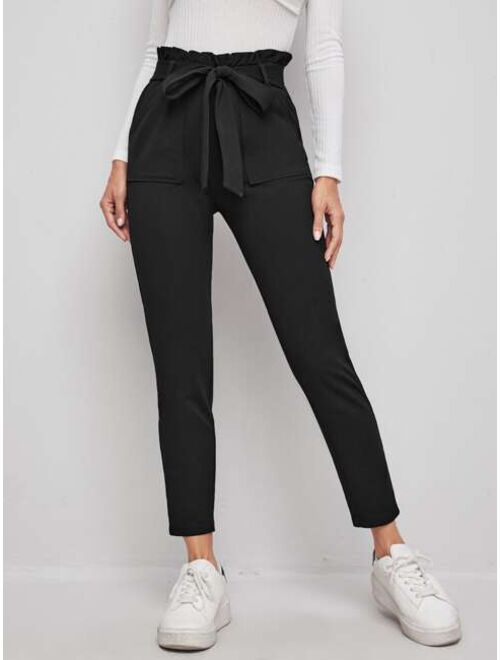 SHEIN Prive Paperbag Waist Tie Front Skinny Pants
