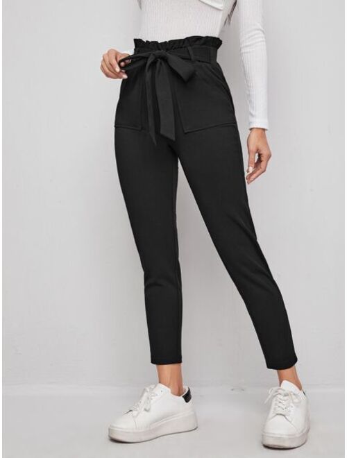 SHEIN Prive Paperbag Waist Tie Front Skinny Pants