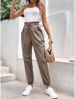 Frenchy Paperbag Waist Knot Front Pants