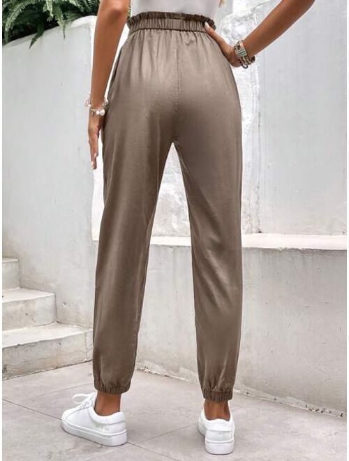 SHEIN Frenchy Paperbag Waist Knot Front Pants