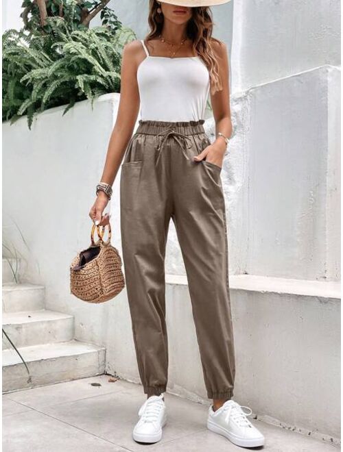 SHEIN Frenchy Paperbag Waist Knot Front Pants