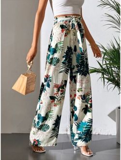 Tall Tropical Print Belted Wide Leg Pants