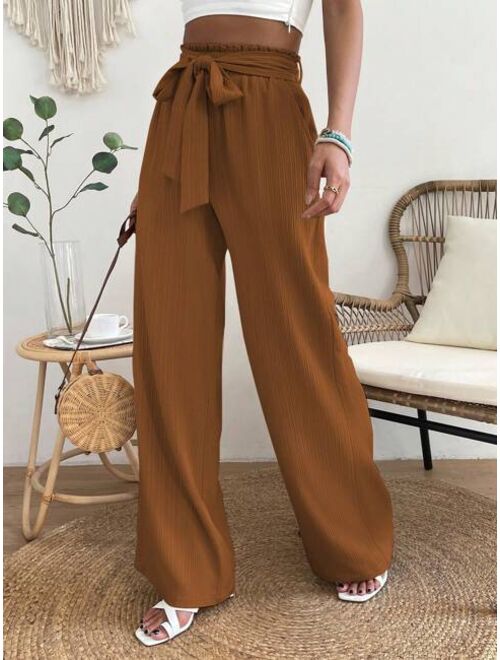 SHEIN VCAY Paperbag Waist Belted Pants