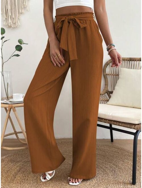 SHEIN VCAY Paperbag Waist Belted Pants