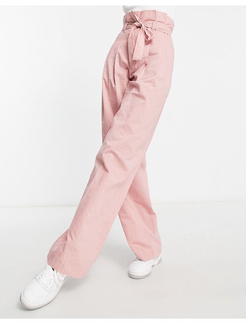 ASOS Tall ASOS DESIGN Tall stripe paperbag waist pants in pink