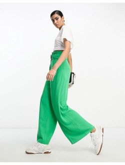 paperbag waist wide leg pant with linen in green