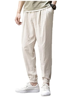Zontroldy Men's Pants Cotton Linen Yoga Golf Beach Jogger Sweat Lounge Harem Pants Trousers