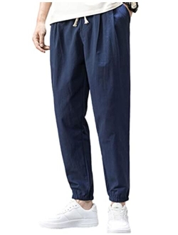 Zontroldy Men's Pants Cotton Linen Yoga Golf Beach Jogger Sweat Lounge Harem Pants Trousers
