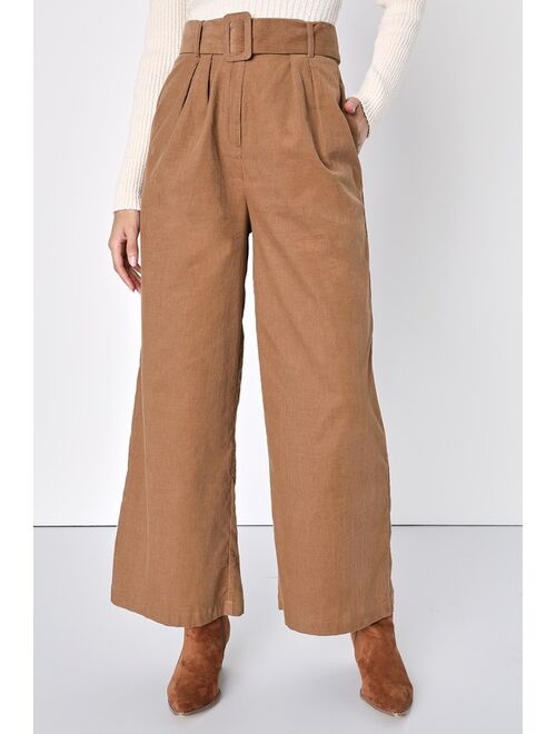 Lulus Elevated Trend Brown Corduroy High Waisted Wide Leg Pants