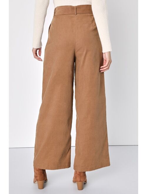 Lulus Elevated Trend Brown Corduroy High Waisted Wide Leg Pants