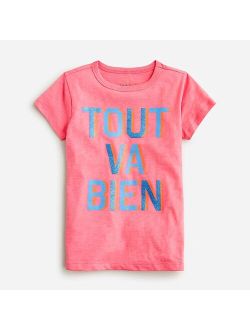 Girls' glitter "tout va bien" graphic T-shirt