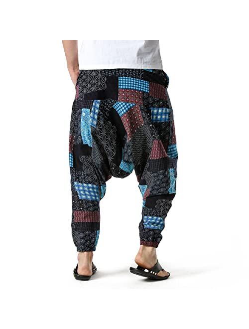KEPUTAY Men Women Cotton Baggy Hippie Yoga Harem Pants Funky Printed Plus Size Trousers