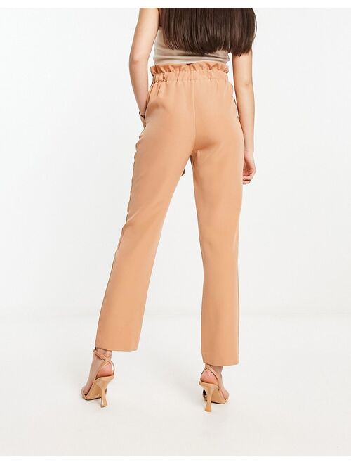 New Look paperbag tie waist straight leg pants in camel