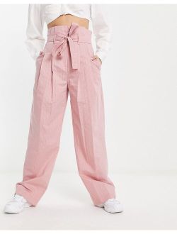 stripe paperbag waist pants in pink