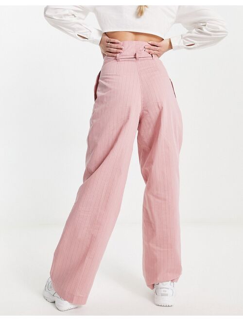 ASOS DESIGN stripe paperbag waist pants in pink