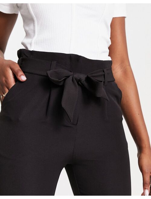 New Look paperbag tie waist straight leg pants in black