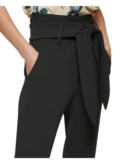 DKNY Women's Tie-Waist High-Rise Straigh-Fit Pants