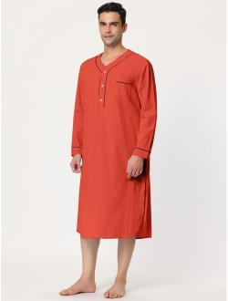 Lars Amadeus Men's Nightshirt Cotton Sleep Shirt Long Sleeves Henley Nightgown Sleepwear
