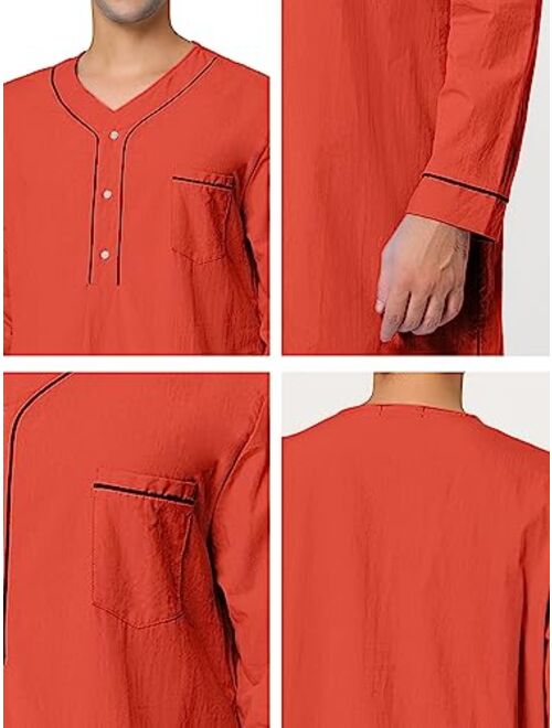 Lars Amadeus Men's Nightshirt Cotton Sleep Shirt Long Sleeves Henley Nightgown Sleepwear