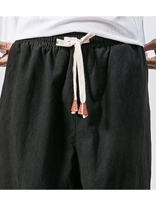 LifeHe Men's Hip Hop Harem Pants Joggers Linen Drawstring Elastic Waist Baggy Drop Crotch Sweatpants Trousers
