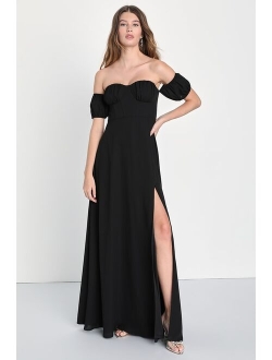 Dramatic Inspiration Black Off-the-Shoulder Bustier Maxi Dress