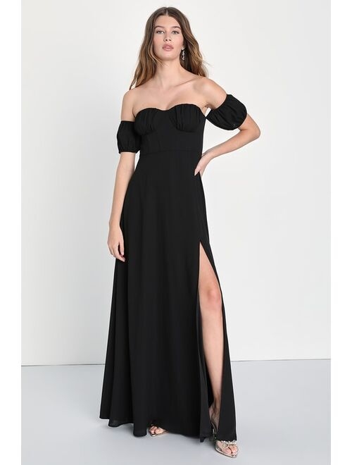 Lulus Dramatic Inspiration Black Off-the-Shoulder Bustier Maxi Dress