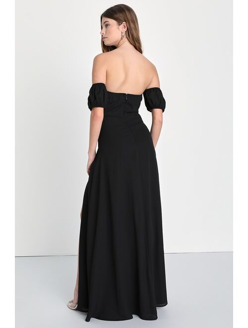 Lulus Dramatic Inspiration Black Off-the-Shoulder Bustier Maxi Dress