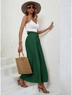 VCAY Crop Cami Top Paperbag Waist Pleated Wide Leg Pants