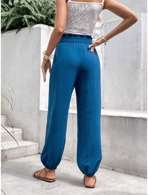 SHEIN Frenchy Paperbag Waist Belted Pants