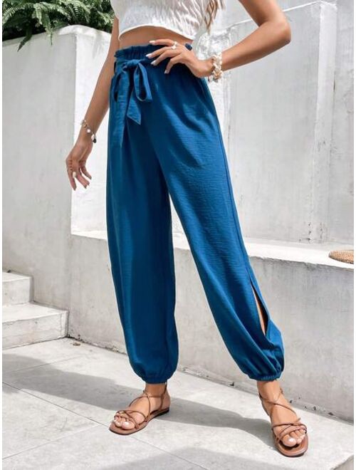 SHEIN Frenchy Paperbag Waist Belted Pants
