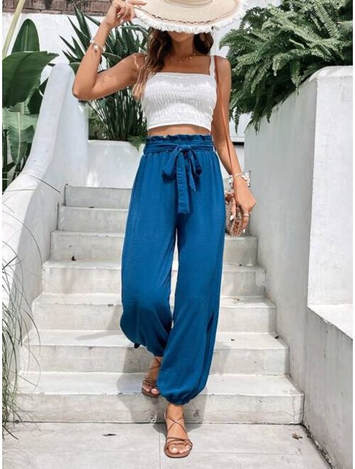 SHEIN Frenchy Paperbag Waist Belted Pants