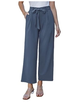 Women's Casual Wide Leg Pants Flowy Business Palazzo Pants with Pockets