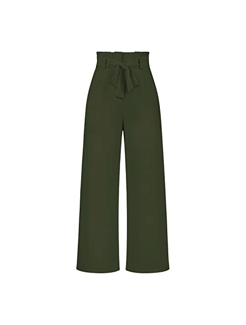 ZunFeo Wide Leg Dress Pants Women High Waist Drawstring Paperbag Pants Loose Fit Cute Casual Work Trousers Trendy 2023