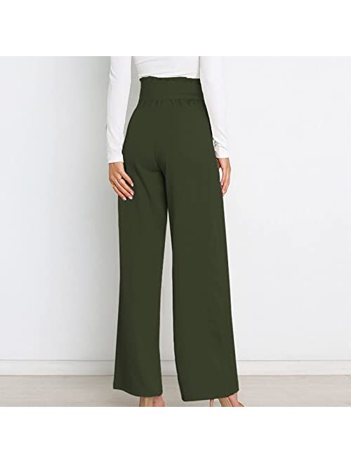 ZunFeo Wide Leg Dress Pants Women High Waist Drawstring Paperbag Pants Loose Fit Cute Casual Work Trousers Trendy 2023