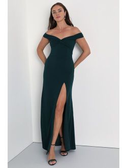 Behold My Love Emerald Off-The-Shoulder Twist-Front Maxi Dress