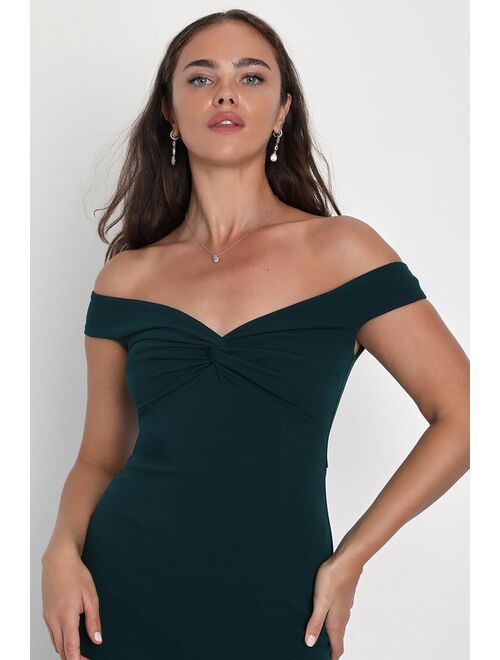 Lulus Behold My Love Emerald Off-The-Shoulder Twist-Front Maxi Dress
