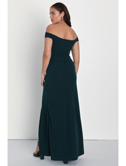Lulus Behold My Love Emerald Off-The-Shoulder Twist-Front Maxi Dress