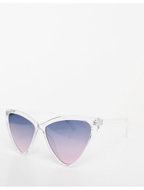 Noisy May pointy sunglasses with blue tint lenses in clear