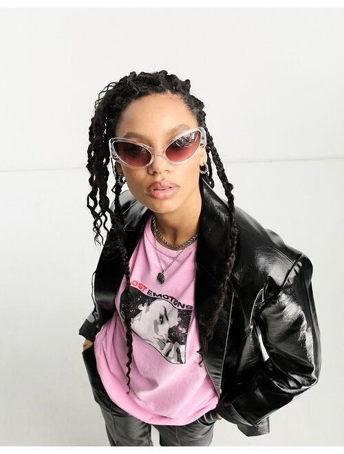 ASOS DESIGN bug cat eye sunglasses in clear frame and pink lens